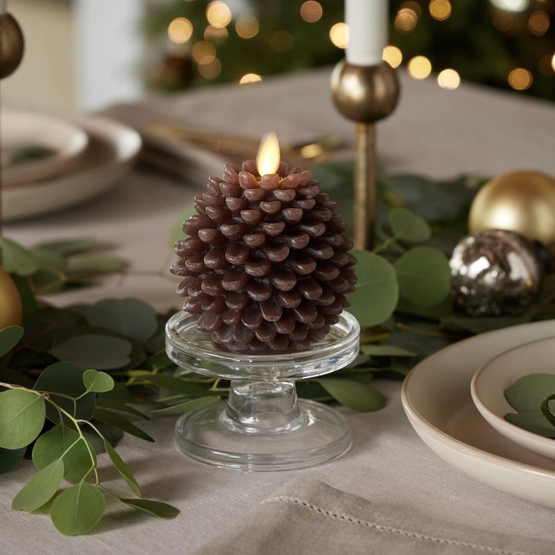 LUMINARA Pinecone Flameless Candles Chalky Brown Finish Pine Cone Figural, Real Wax Unscented LED Candles, Battery Operated with Timer, Holiday Decoration Table Centerpiece (3.5" x 4") - Image 1